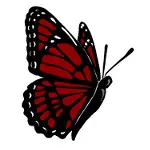Cartoon illustration of a dark red butterfly.