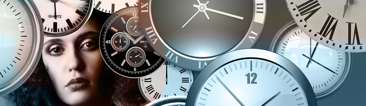 woman viewing multiple time pieces from behind them
