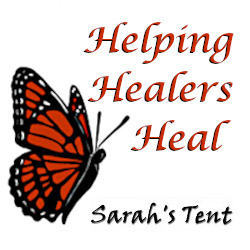 Logo of a red butterfly and the words, "Helping Healers Heal" Sarah's Tent